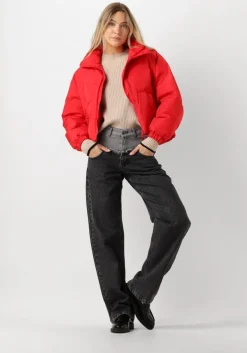 rode co'couture gewatteerde jas frosty crop purr jacket