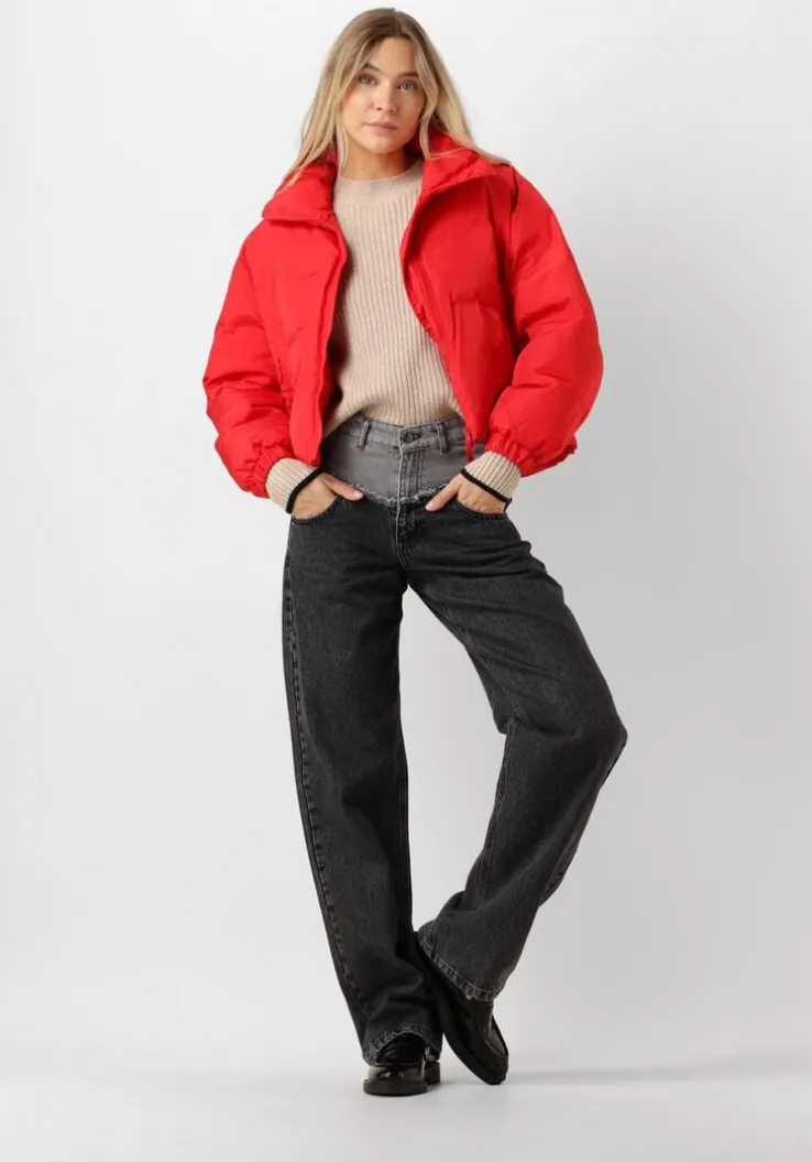 rode co'couture gewatteerde jas frosty crop purr jacket