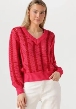 rode colourful rebel trui lizza crochet stripe v-neck sweater