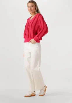 rode colourful rebel trui lizza crochet stripe v-neck sweater