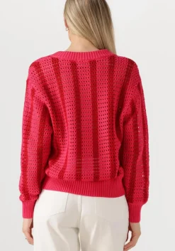 rode colourful rebel trui lizza crochet stripe v-neck sweater