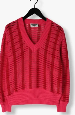rode colourful rebel trui lizza crochet stripe v-neck sweater