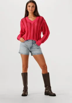 rode colourful rebel trui lizza crochet stripe v-neck sweater