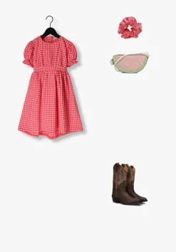 rode daily brat midi jurk silly checked dress