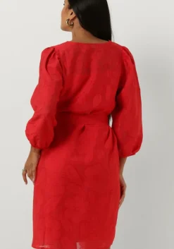 rode jansen amsterdam mini jurk ff517 dress 3/4 puffed sleeve v-neck