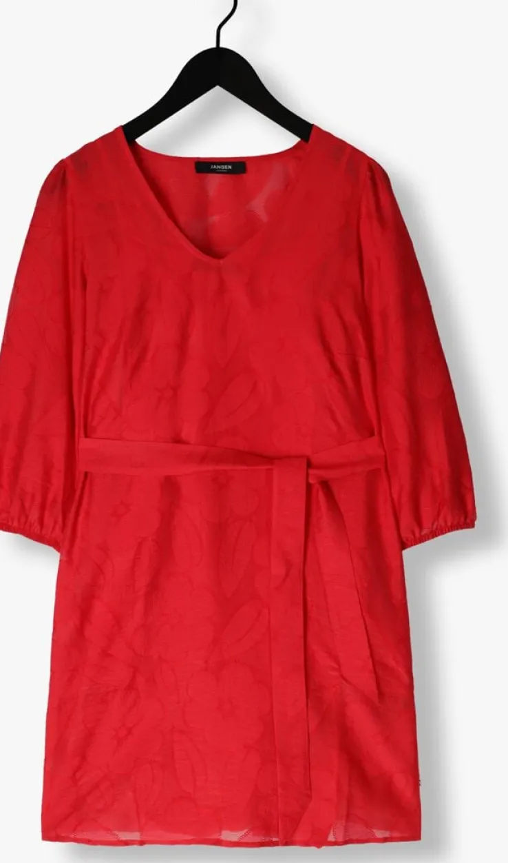 rode jansen amsterdam mini jurk ff517 dress 3/4 puffed sleeve v-neck