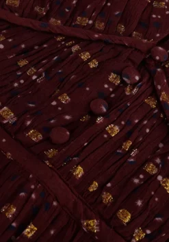 rode scotch & soda mini jurk long sleeved lurex jacquard ruffle dress with v-neck