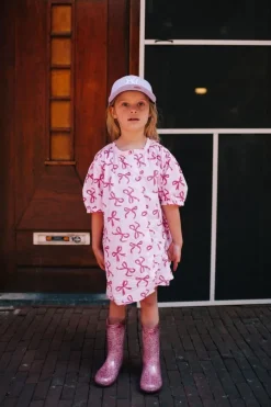 roze call me frankie mini jurk bow dress