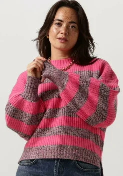 roze co'couture trui row melange stripe knit
