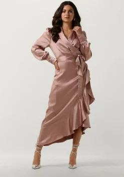 roze notre-v midi jurk nv-dorissa satin dress