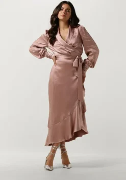 roze notre-v midi jurk nv-dorissa satin dress