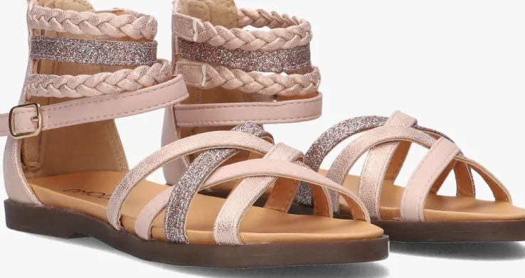 roze omoda platte sandalen pommelien