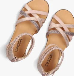 roze omoda platte sandalen pommelien