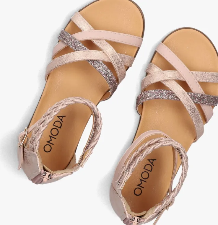 roze omoda platte sandalen pommelien