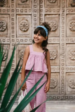 roze petit blush wijde broek wide leg pants embroidery