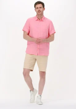 roze scotch & soda casual overhemd regular fit garment-dyed linen shortsleeve shirt