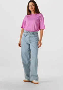 roze selected femme t-shirt slfvilja linen ss tee