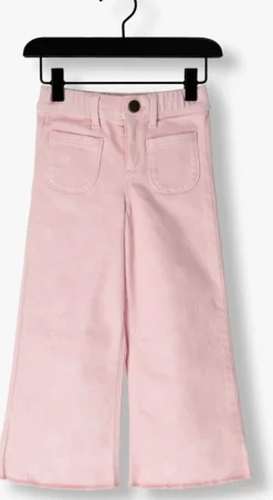 roze sproet & sprout flared broek flare denim pants daisies print