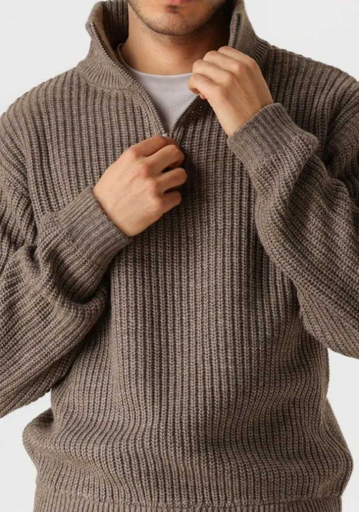 taupe american vintage trui crashway half zip h