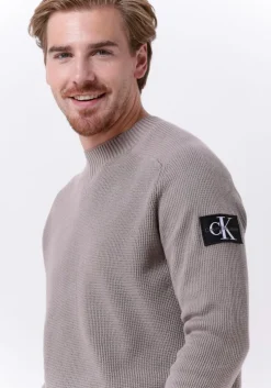 taupe calvin klein sweater monologo badge sweater