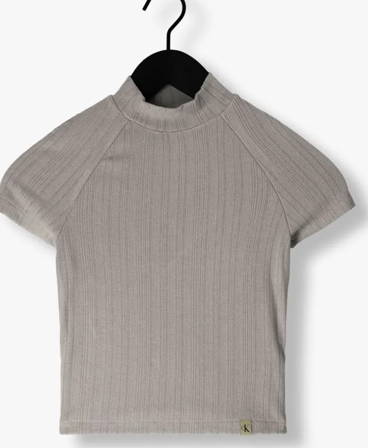 taupe calvin klein top warm texture rib mockneck top