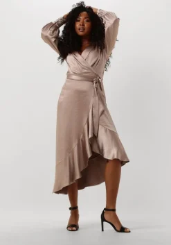 taupe notre-v midi jurk nv-dorissa satin dress