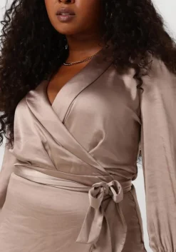 taupe notre-v midi jurk nv-dorissa satin dress