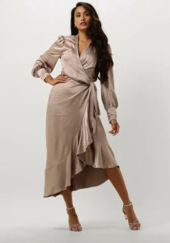 taupe notre-v midi jurk nv-dorissa satin dress