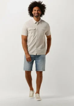 taupe pure path casual overhemd seersucker shortsleeve shirt with chest pockets