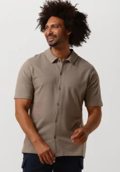 taupe pure path casual overhemd shortsleeve shirt button up