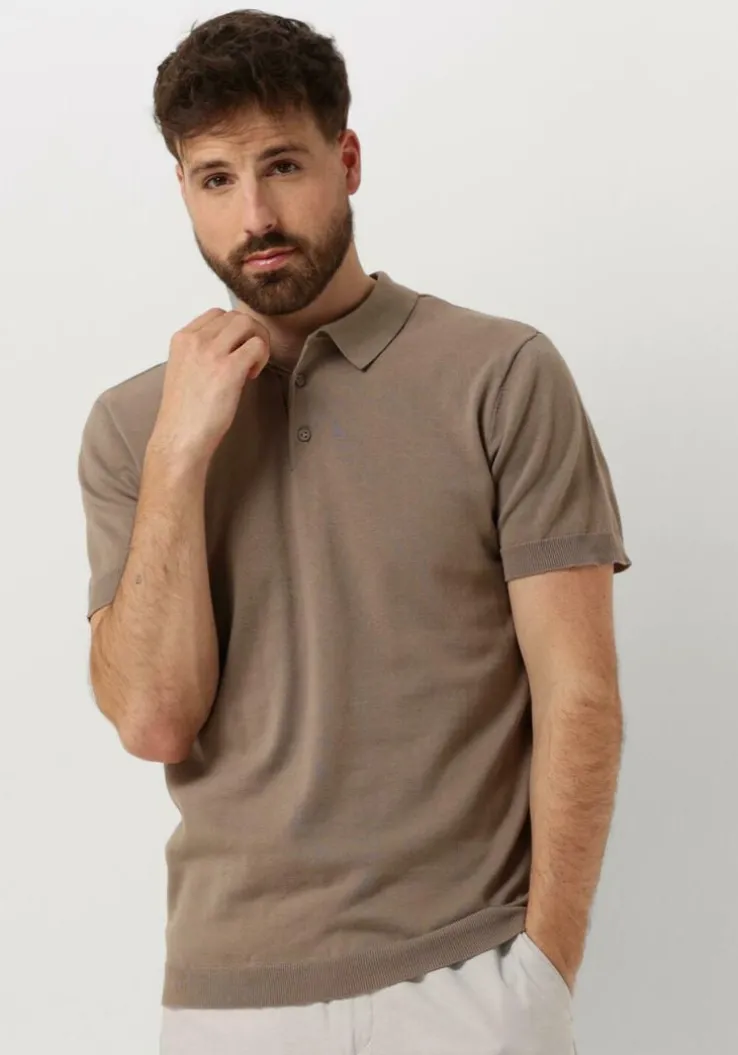 taupe pure path polo knit polo with chestprint