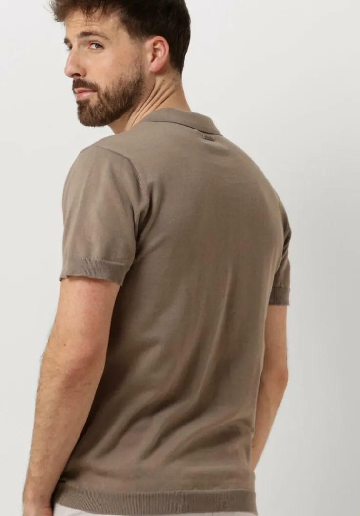 taupe pure path polo knit polo with chestprint