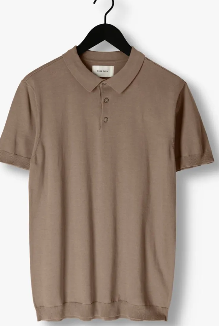 taupe pure path polo knit polo with chestprint