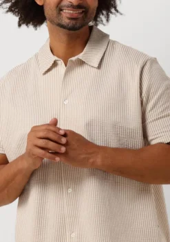 taupe selected homme casual overhemd slhrelaxben seersucker ss jersey shirt