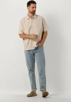 taupe selected homme casual overhemd slhrelaxben seersucker ss jersey shirt