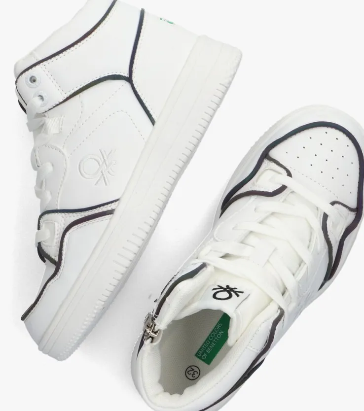 witte benetton hoge sneakers reflective