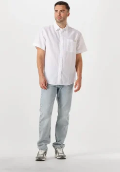 witte calvin klein casual overhemd linen cotton s/s shirt