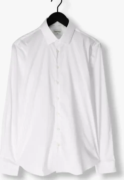 witte calvin klein klassiek overhemd poplin stretch slim shirt
