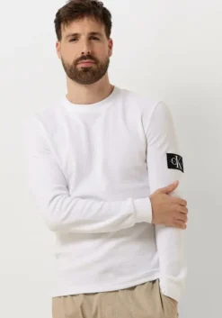 witte calvin klein trui badge waffle ls tee