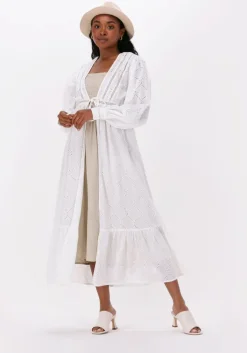 witte colourful rebel maxi jurk sandy broderie anglaise maxi kimono dress