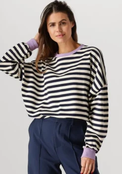 witte colourful rebel trui stripe contrast dropped shoulder sweat