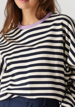 witte colourful rebel trui stripe contrast dropped shoulder sweat