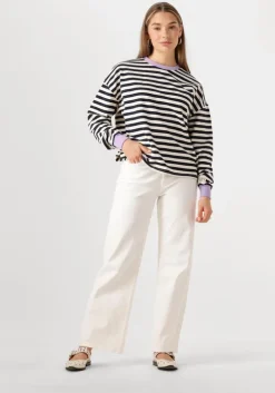 witte colourful rebel trui stripe contrast dropped shoulder sweat