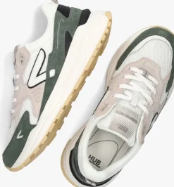 witte hub lage sneakers grid-m