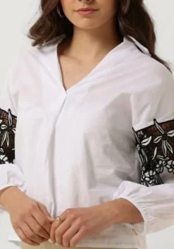 witte jansen amsterdam blouses cv777 cotton voile blouse with black/white lace detail 3/4 sleeve