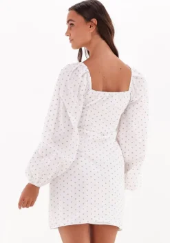 witte na-kd mini jurk tie front balloon sleeve dress