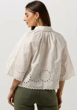 witte scotch & soda blouses crop shirt with broderie anglaise in organic cotton