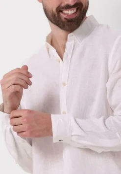 witte scotch & soda casual overhemd linen shirt with roll-up