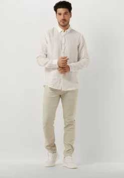 witte scotch & soda casual overhemd linen shirt with roll-up