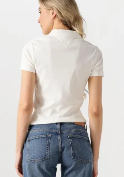 witte tommy hilfiger t-shirt slim gold button polo ss